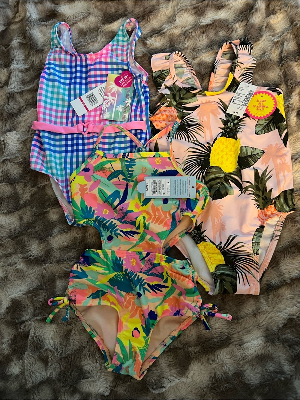 3pc Girls 4T One Piece Swimsuit Lot UPF 50+ Multicolor